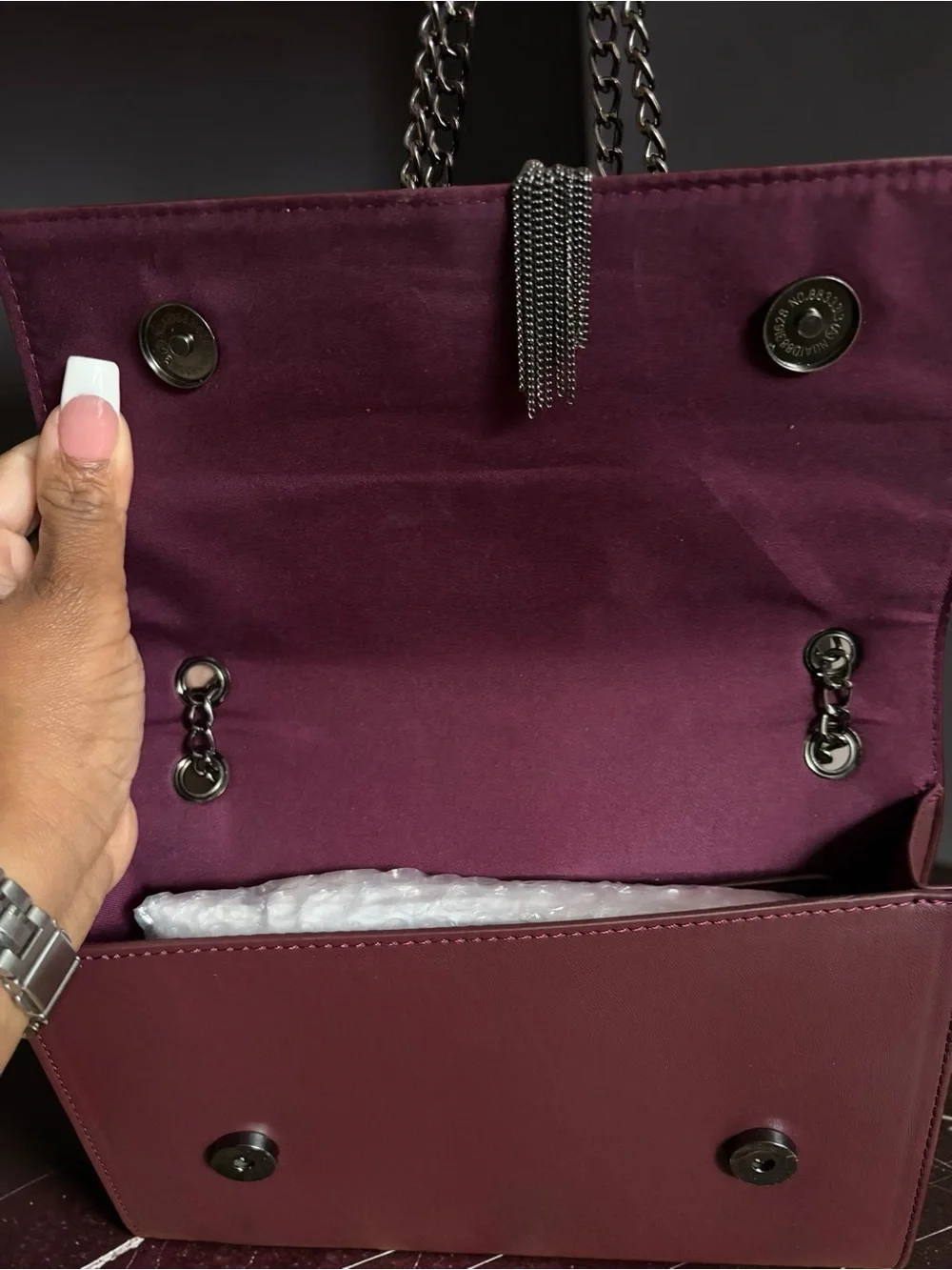 Badgley Mischka Burgundy Vegan Leather Chain Shoulder Bag